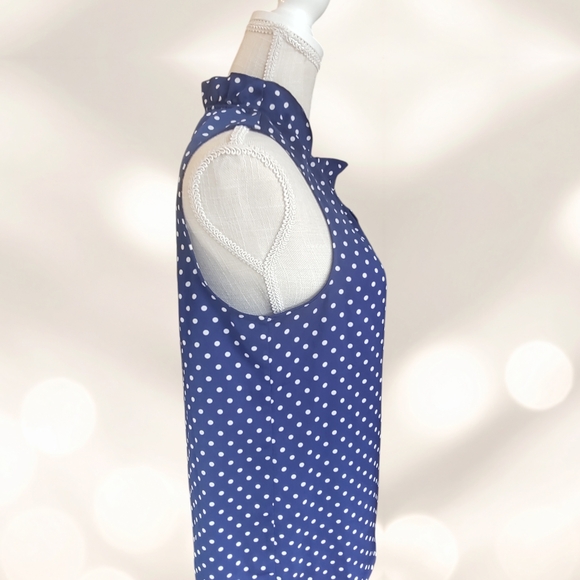 J. Crew Navy Blue Polka Dot Tie-Neck Sleeveless Blouse - Picture 2 of 4